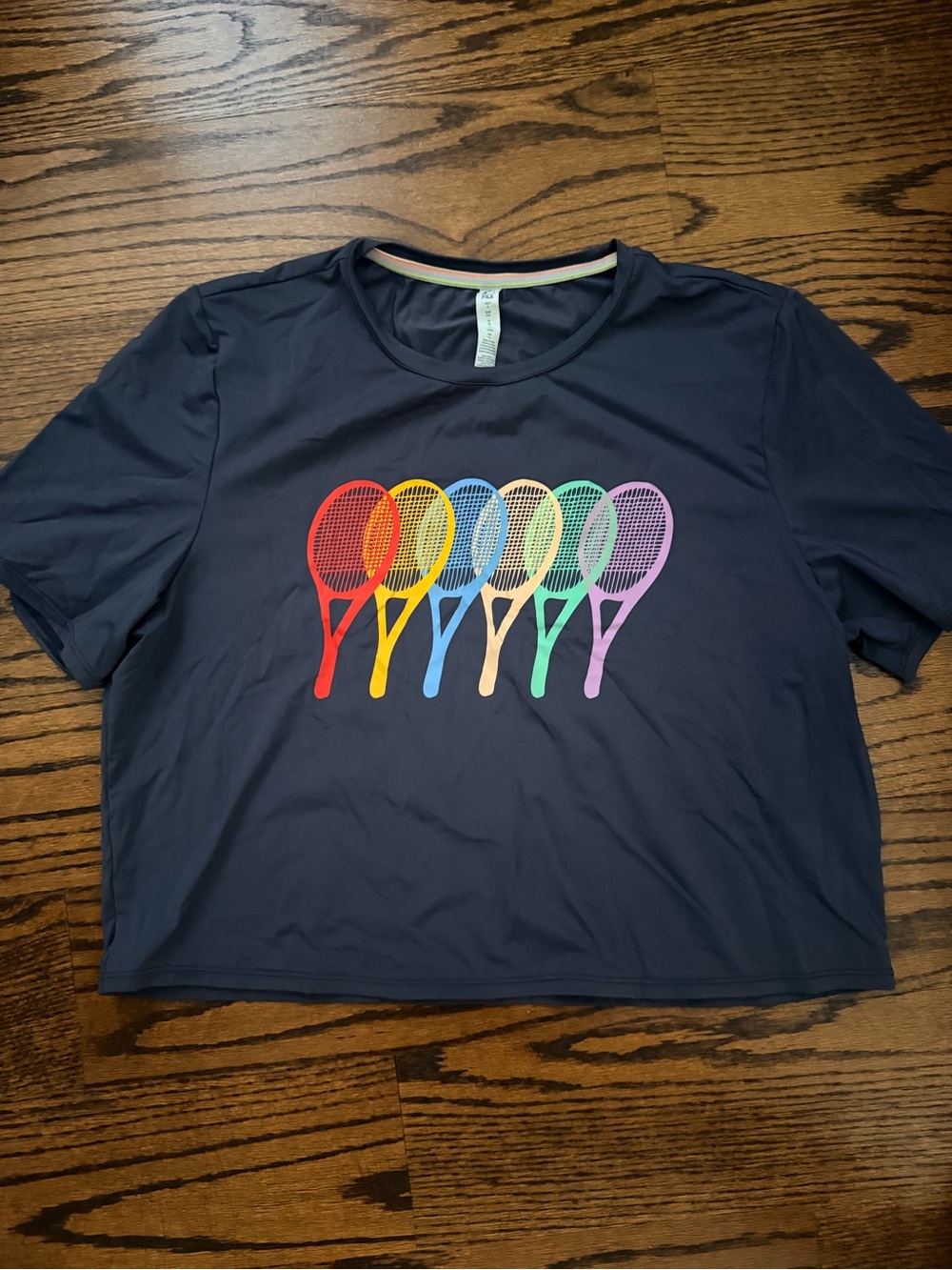 Fila Navy Crop Top with Rainbow Tennis Rackets